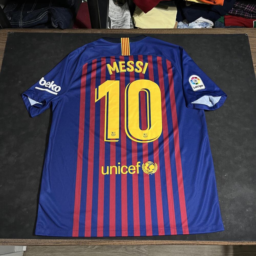 Barcelona Messi Jersey Men XL Blue Home Soccer Nike 2018 Rakuten La Liga 10 Real